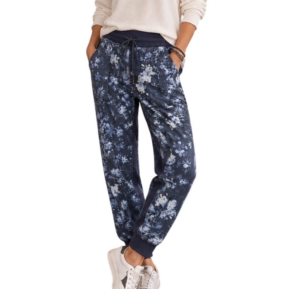 Anthropologie The Nomad Floral Acid Wash Joggers Blue Navy Women Medium